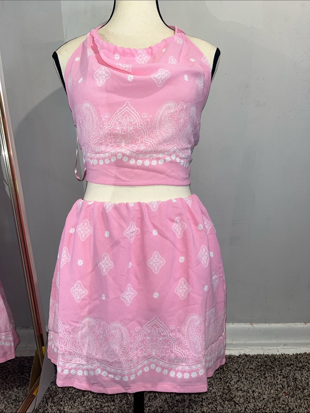 Pink Bandana Print Halter Two-Piece Set